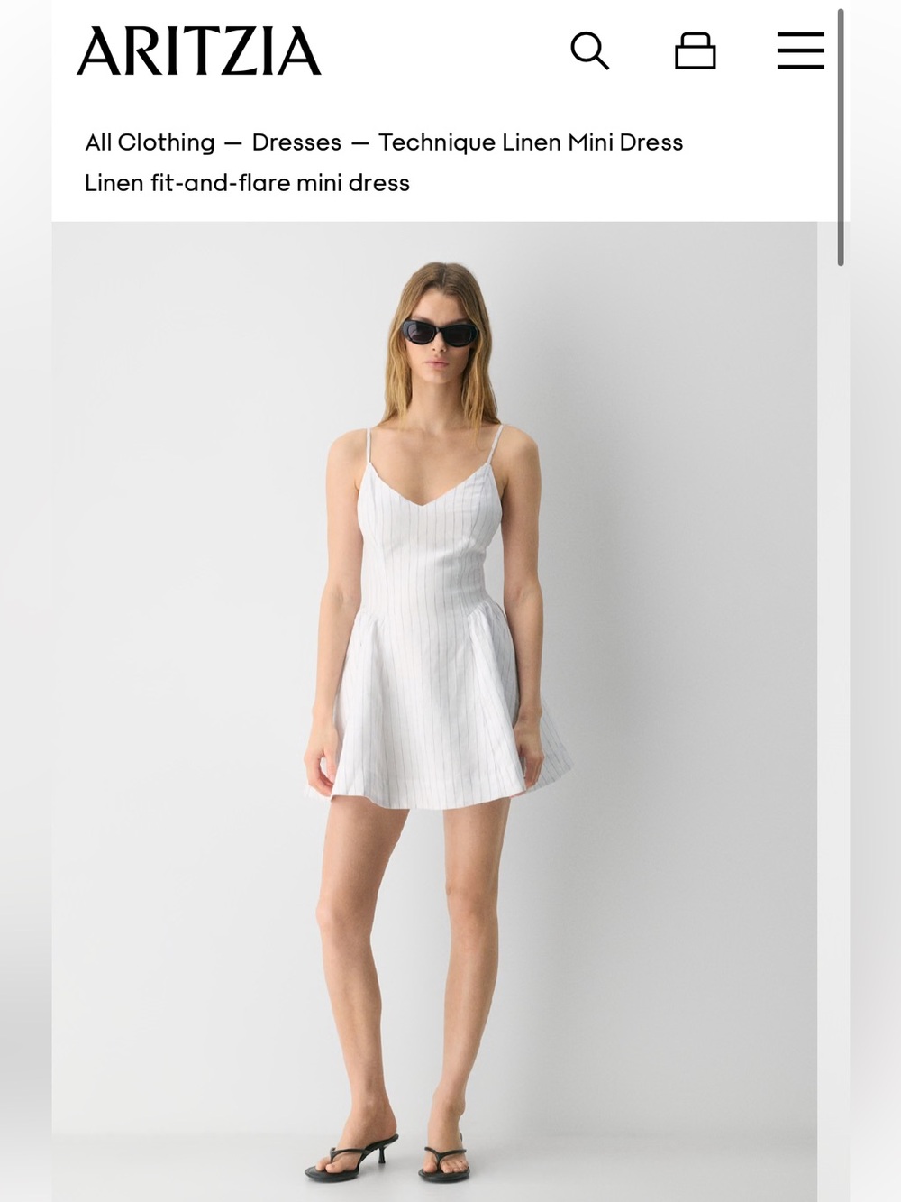 Aritzia White Pinstripe Linen Mini Dress